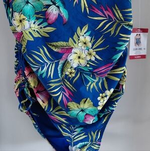 Loft Women's Blue Hawaiian Floral One Piece Swimsuit Adjustable XLARGE NWT